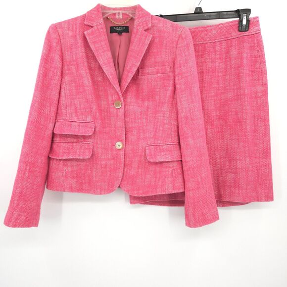 Talbots womens tweed blazer and skirt set Size 4p pink linen-blend old money - Picture 1 of 12